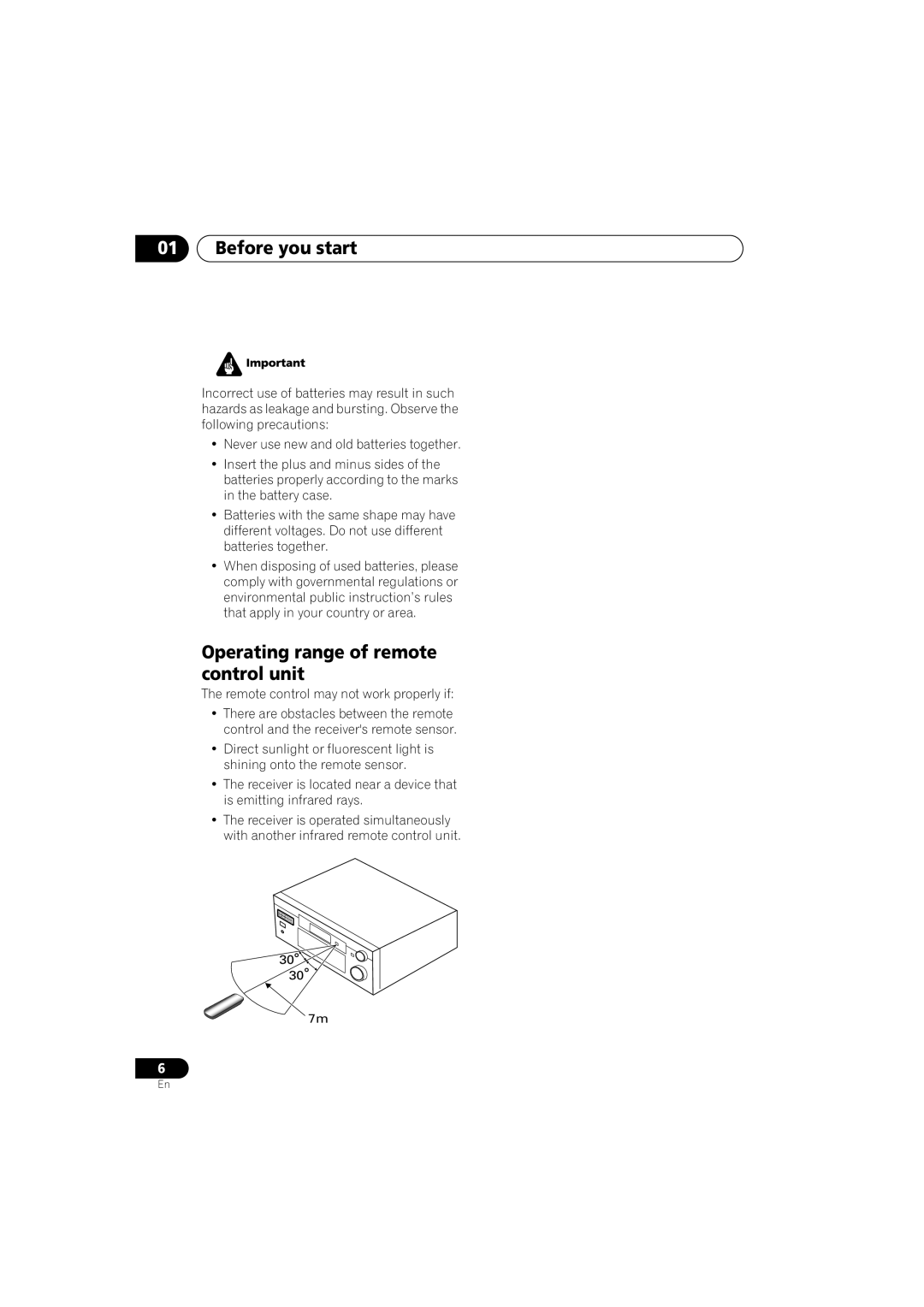 Pioneer VSX-D912, VSX-D812 operating instructions Before you start, Operating range of remote control unit 