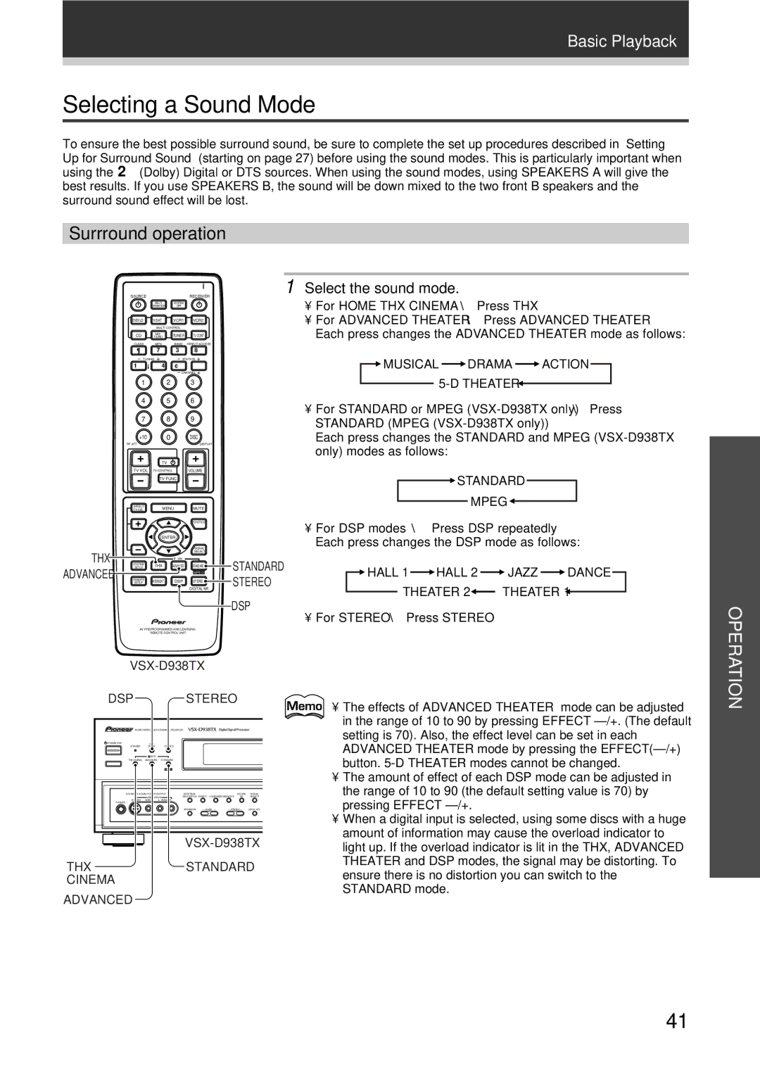 Pioneer VSX-D938TX, VSX-D908TX-G manual Selecting a Sound Mode, Surrround operation, Select the sound mode 