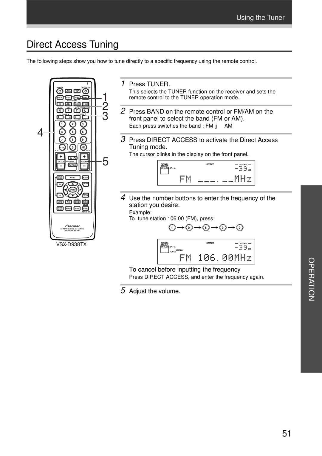 Pioneer VSX-D938TX, VSX-D908TX-G manual Direct Access Tuning 