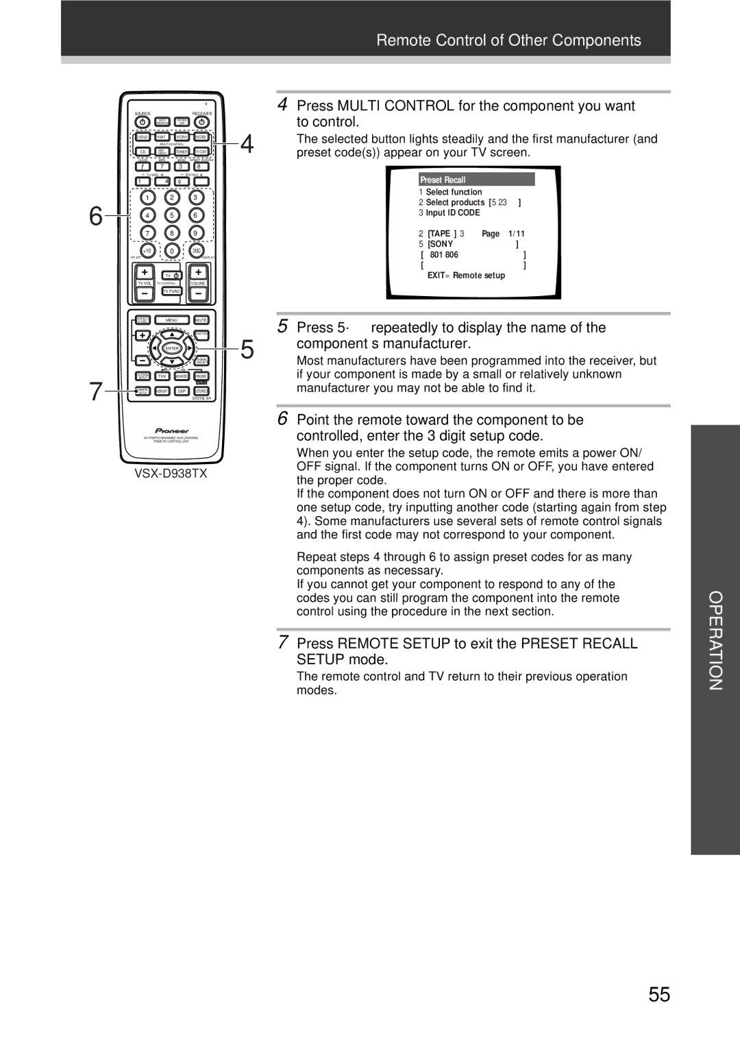 Pioneer VSX-D908TX-G Press Multi Control for the component you want, To control, Press 5´ repeatedly to display the name 