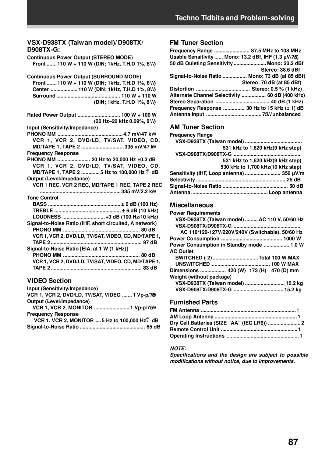 Pioneer VSX-D908TX-G manual VSX-D938TX Taiwan model/D908TX/ D908TX-G, VCR 1 REC, VCR 2 REC, MD/TAPE 1 REC, Tape 2 REC 