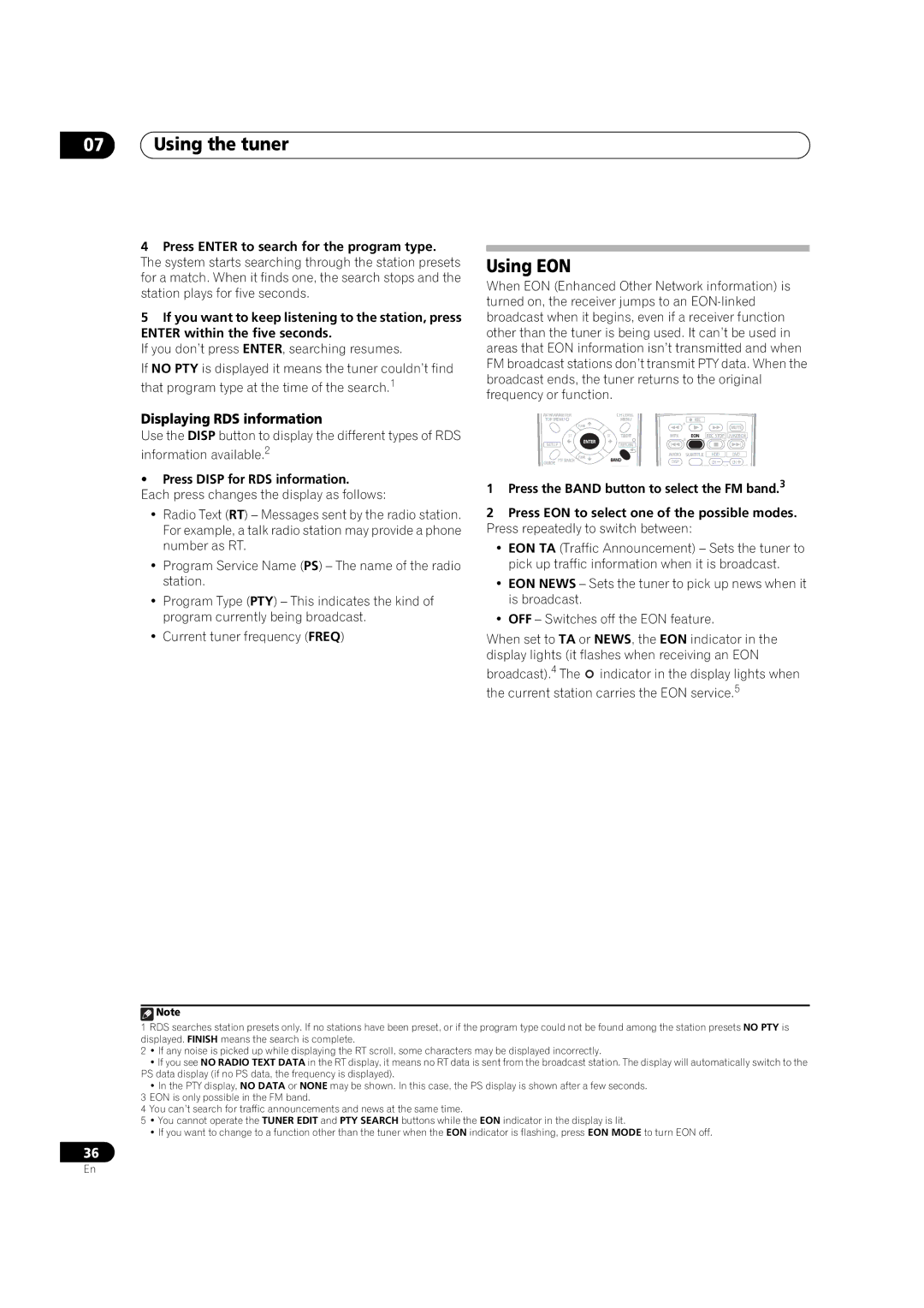 Pioneer VSX-LX50 manual Using EON, Displaying RDS information, Press Disp for RDS information 