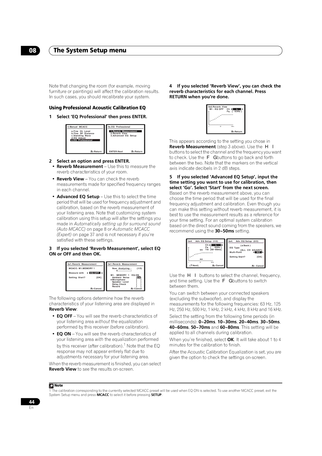 Pioneer VSX-LX50 manual Using Professional Acoustic Calibration EQ, Select ‘EQ Professional’ then press Enter 