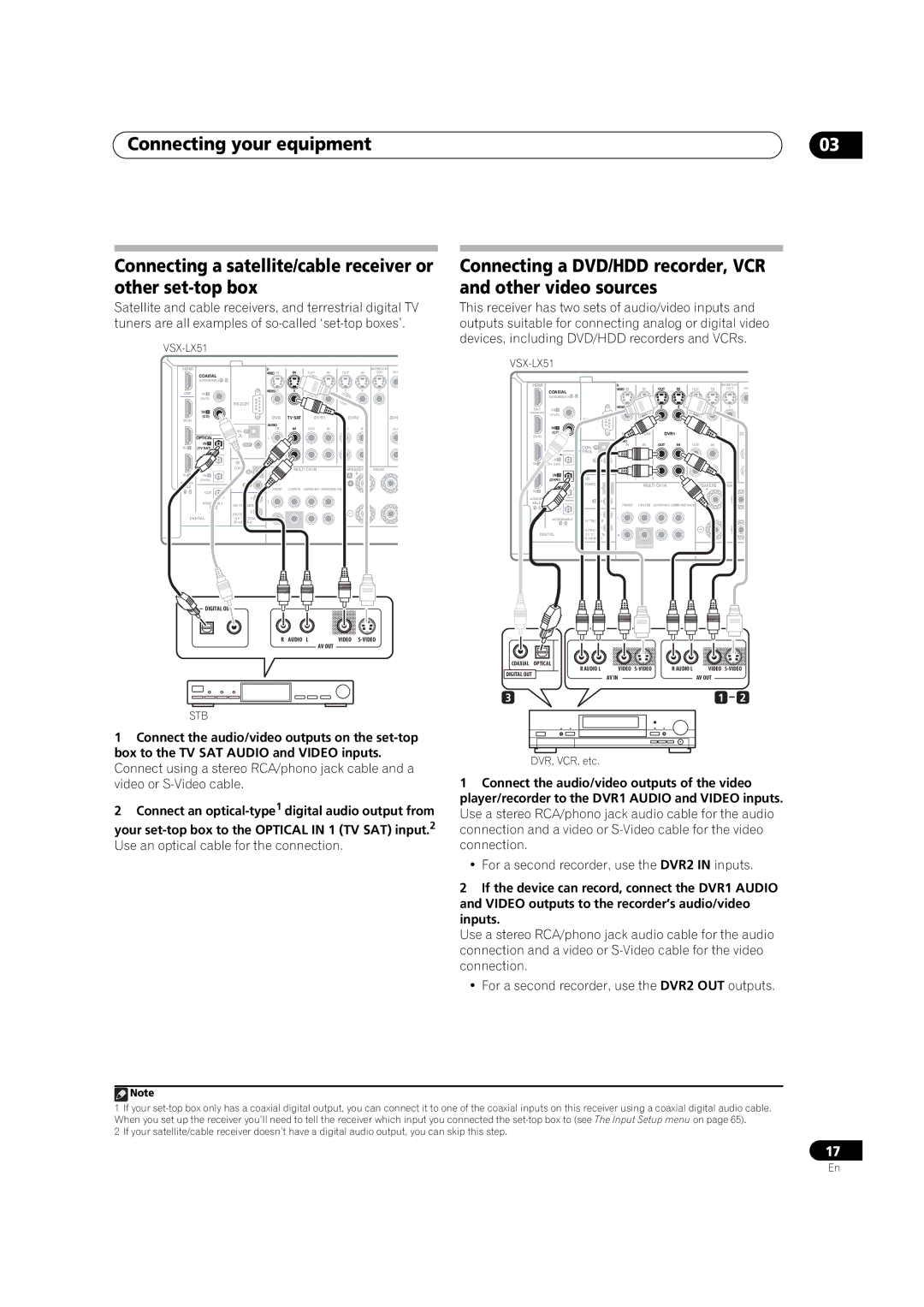 Pioneer VSX-LX51 manual For a second recorder, use the DVR2 in inputs 