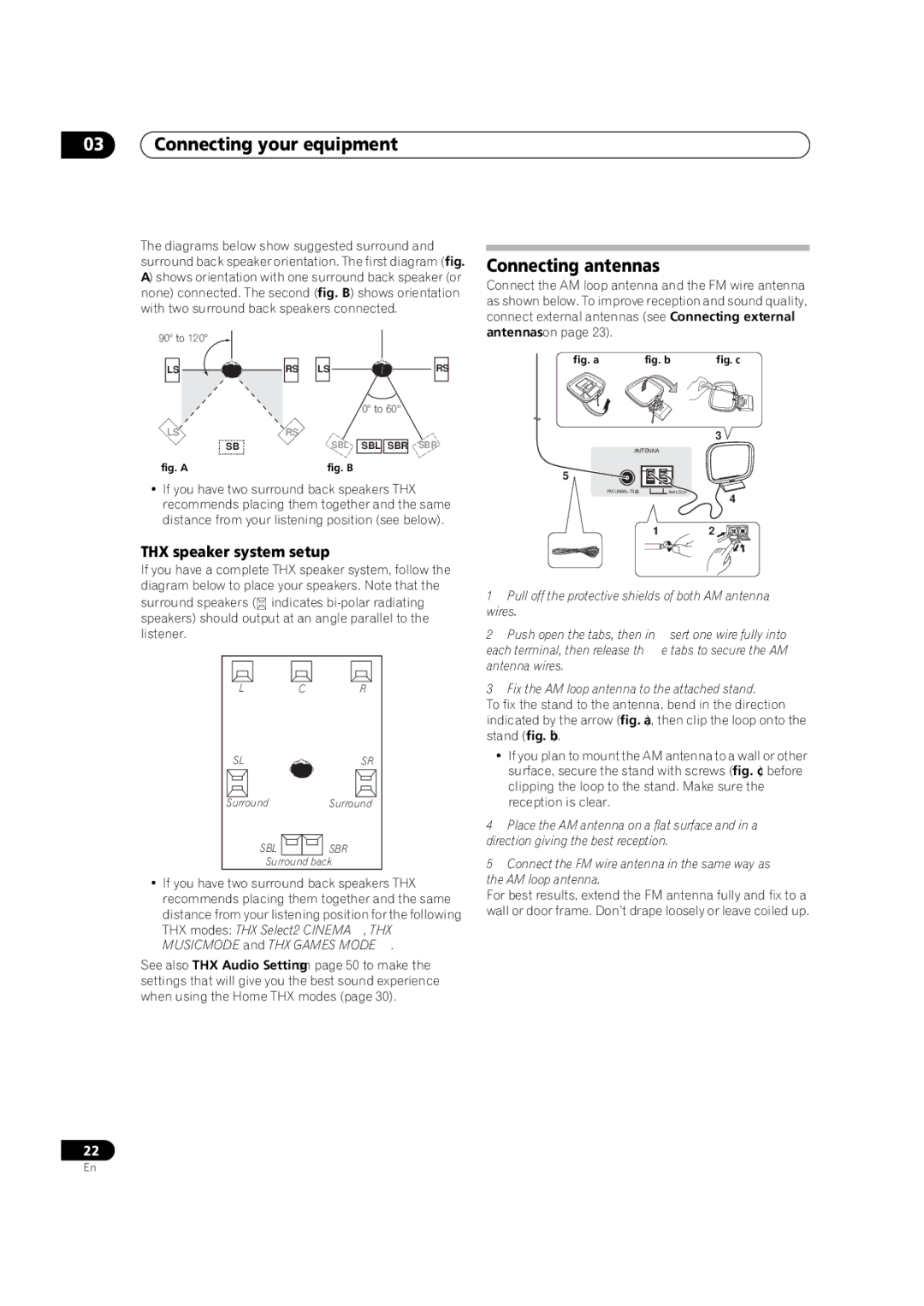 Pioneer VSX-LX51 manual Connecting antennas, THX speaker system setup 