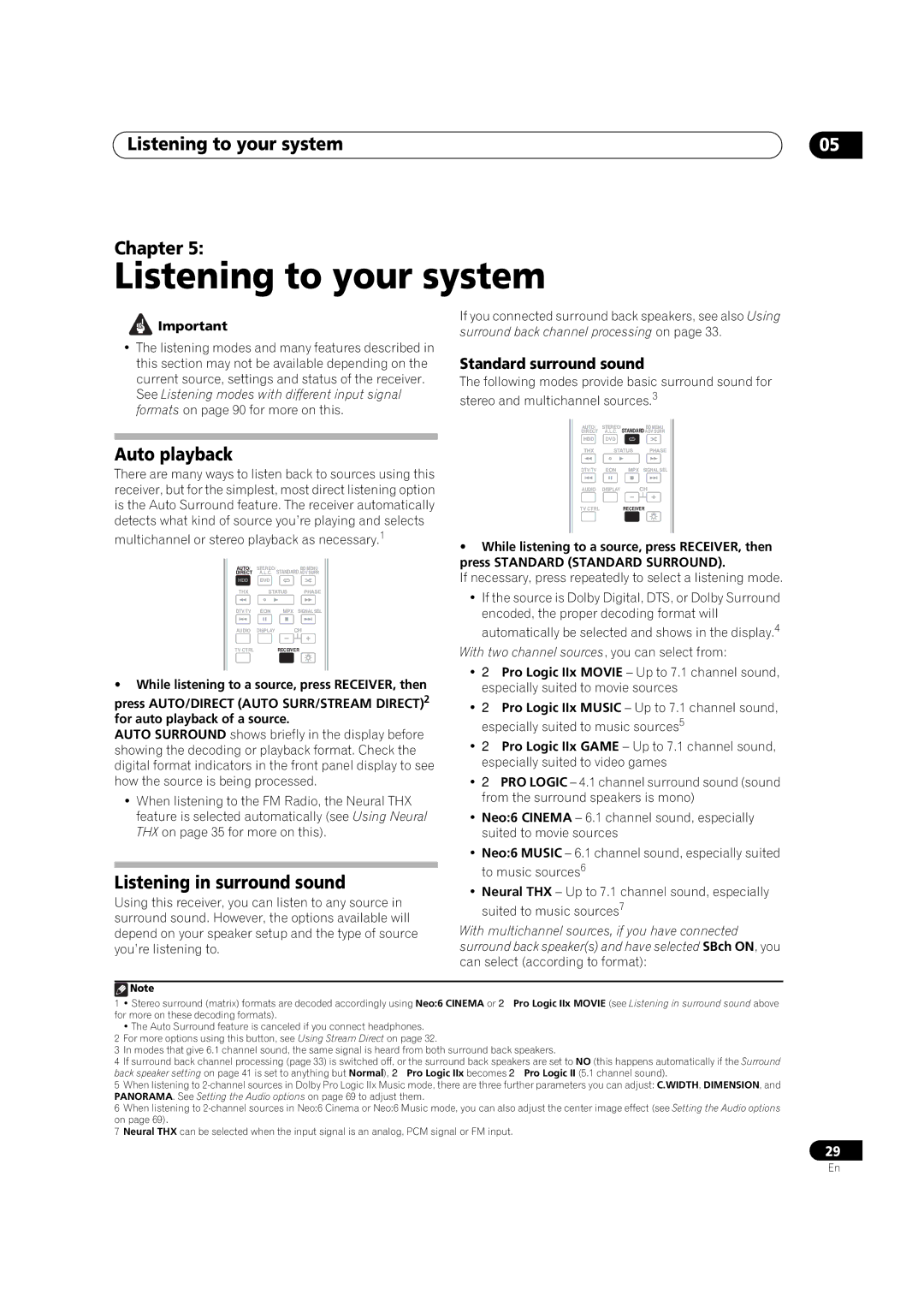 Pioneer VSX-LX51 Listening to your system Chapter, Auto playback, Listening in surround sound, Standard surround sound 