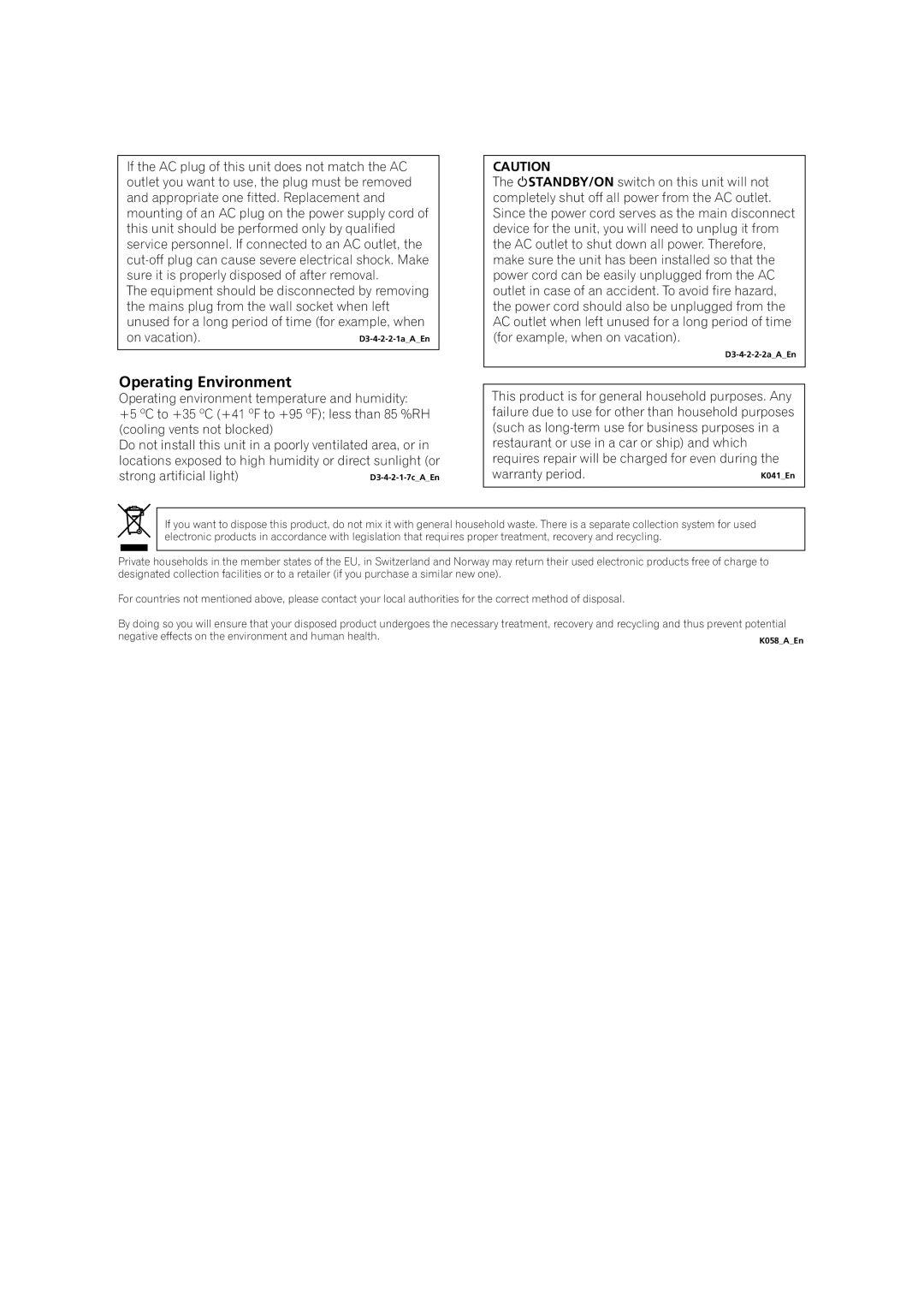 Pioneer VSX-LX51 manual Operating Environment 