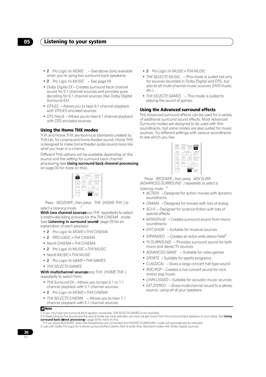 Pioneer VSX-LX51 manual Listening to your system, Using the Home THX modes, Using the Advanced surround effects 