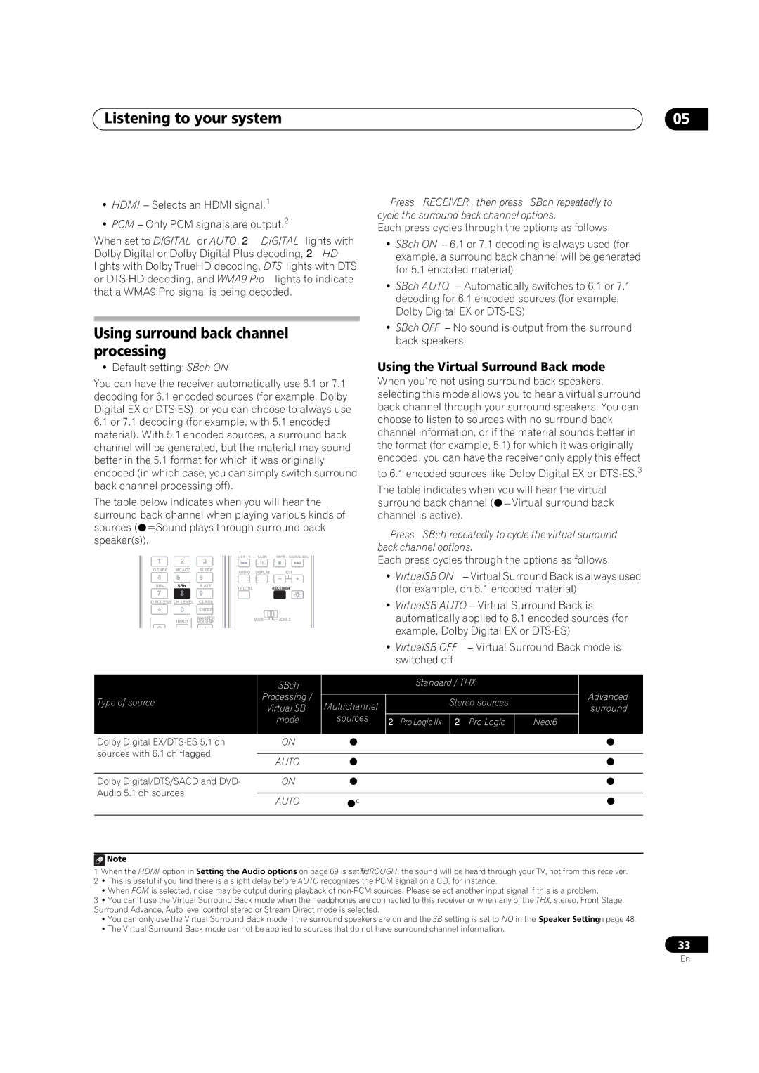 Pioneer VSX-LX51 manual Using surround back channel processing, Using the Virtual Surround Back mode, Auto 