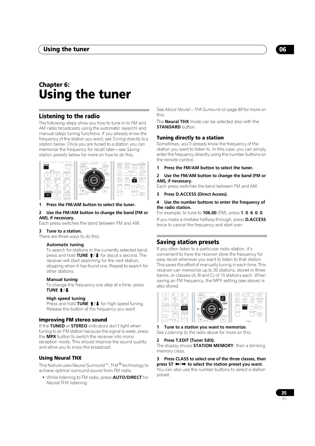 Pioneer VSX-LX51 manual Using the tuner Chapter, Listening to the radio, Saving station presets 