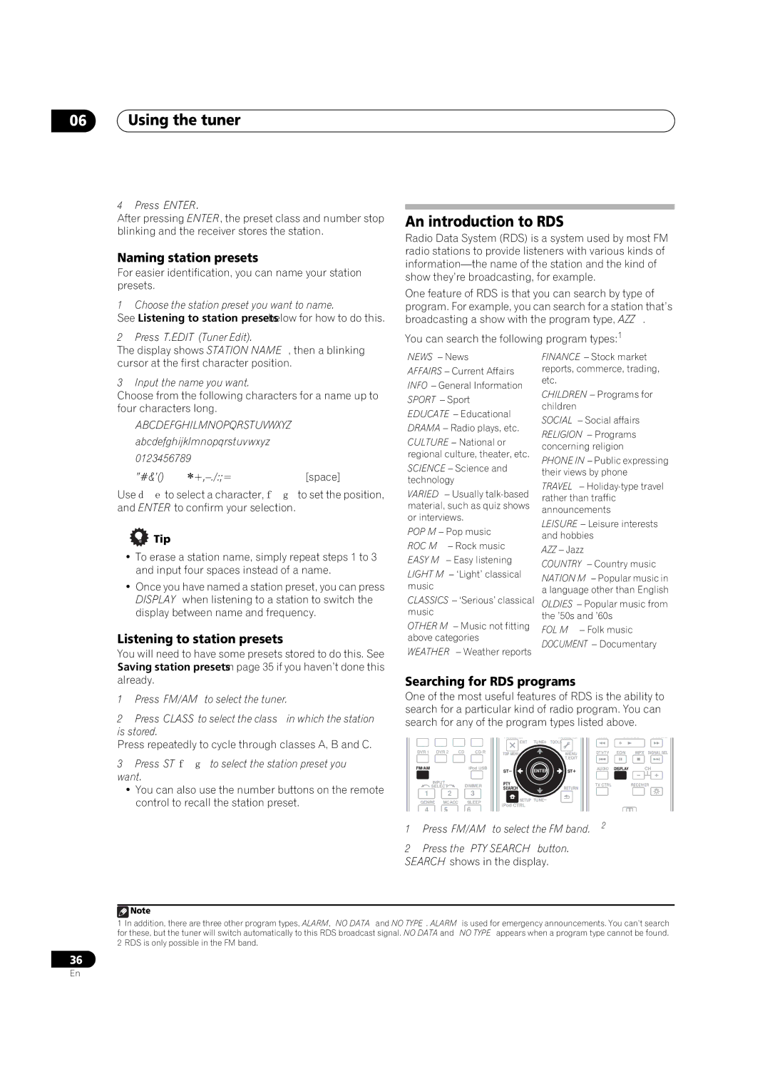 Pioneer VSX-LX51 manual Using the tuner, An introduction to RDS, Naming station presets, Listening to station presets 