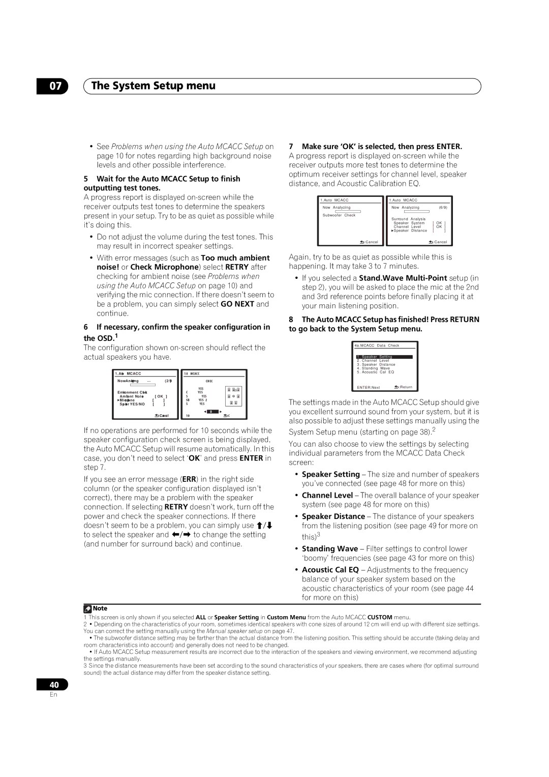 Pioneer VSX-LX51 manual If necessary, confirm the speaker configuration in the OSD.1 