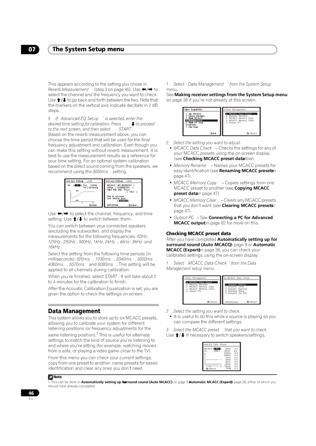 Pioneer VSX-LX51 manual Checking Mcacc preset data, Select ‘Data Management’ from the System Setup menu 