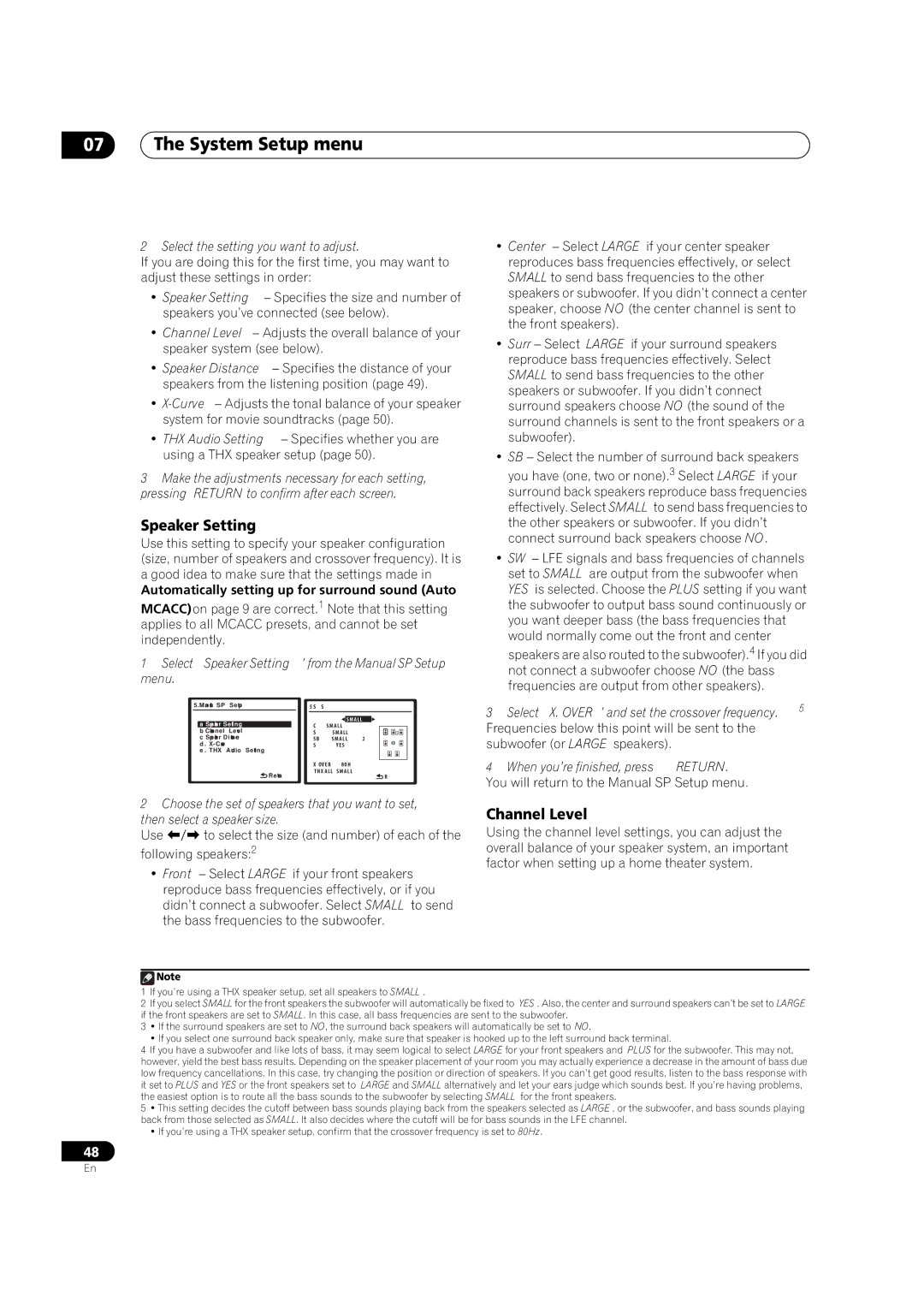 Pioneer VSX-LX51 manual Channel Level, Select ‘Speaker Setting’ from the Manual SP Setup menu 