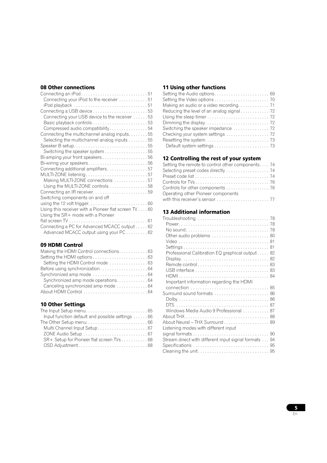 Pioneer VSX-LX51 manual Other connections, Hdmi Control, Other Settings, Using other functions, Additional information 