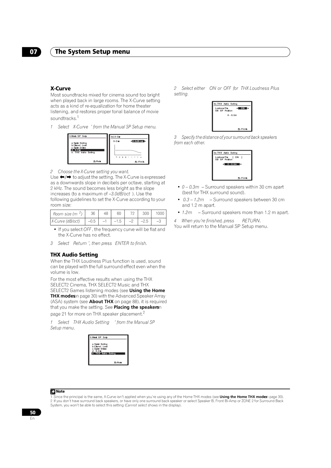 Pioneer VSX-LX51 manual Curve, THX Audio Setting 