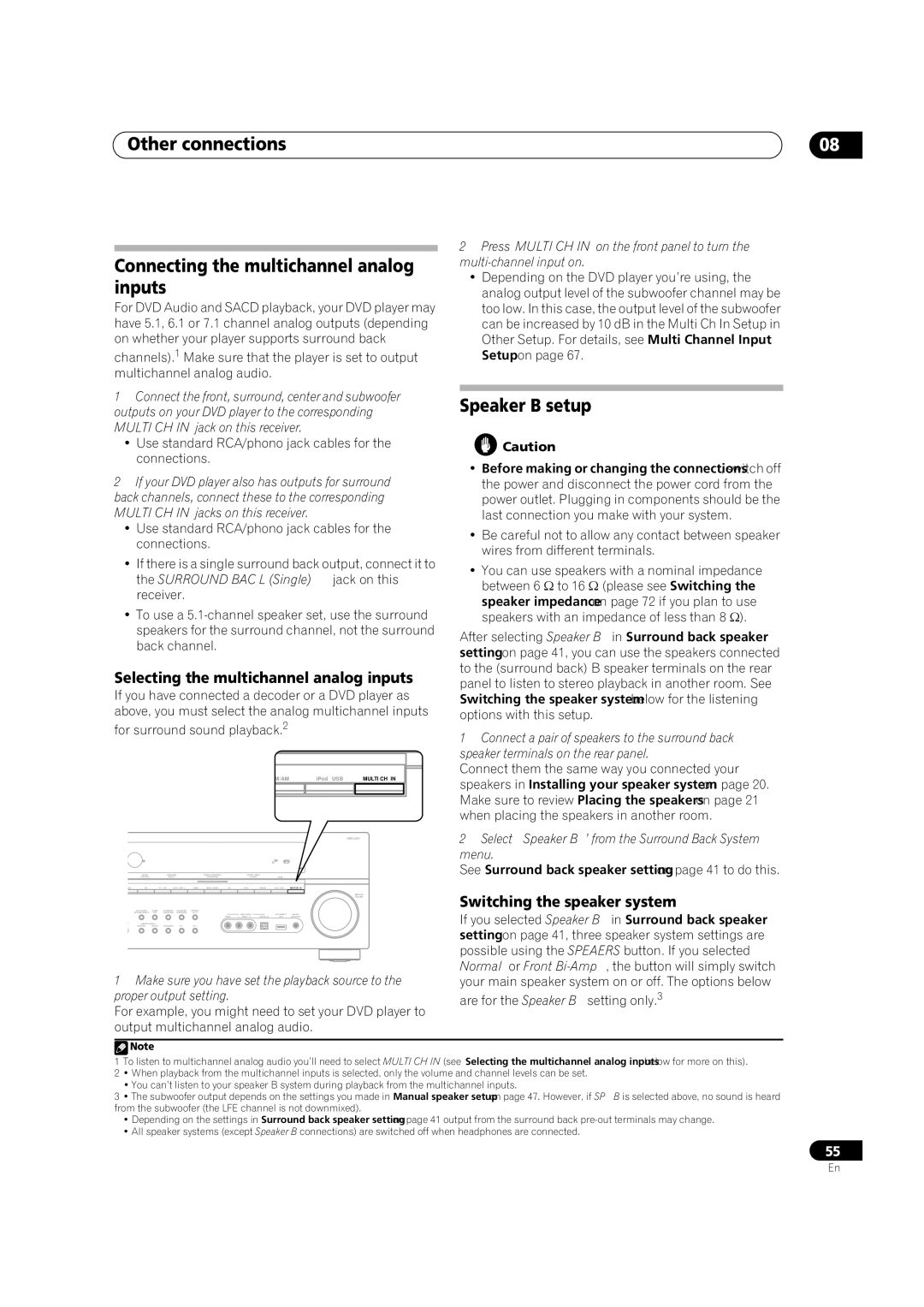 Pioneer VSX-LX51 manual Other connections Connecting the multichannel analog inputs, Speaker B setup 