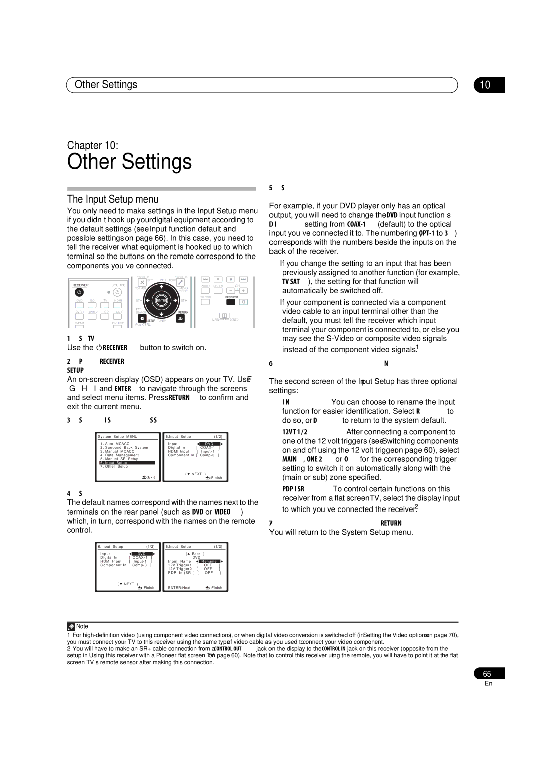 Pioneer VSX-LX51 manual Other Settings Chapter, Input Setup menu 