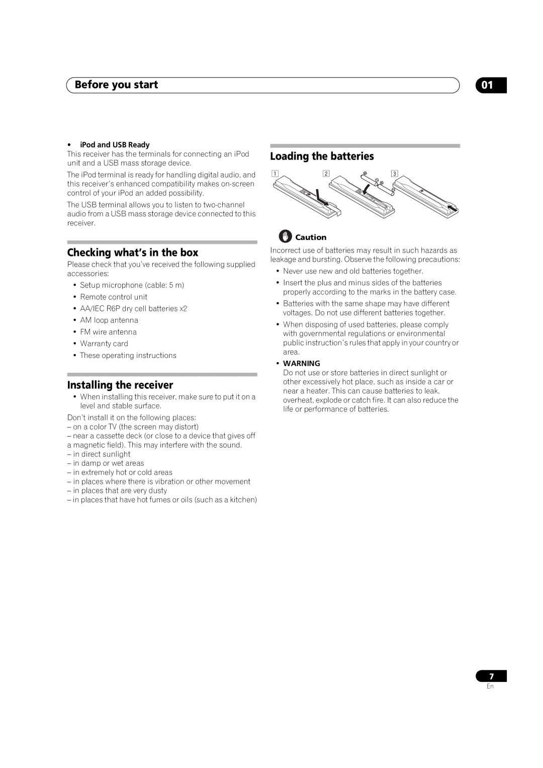 Pioneer VSX-LX51 manual Before you start, Checking what’s in the box, Installing the receiver, Loading the batteries 