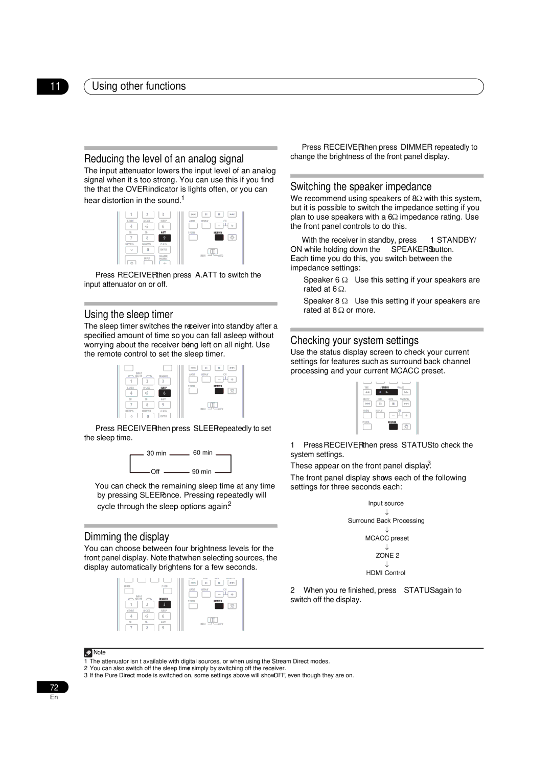 Pioneer VSX-LX51 manual Using the sleep timer, Switching the speaker impedance, Checking your system settings 