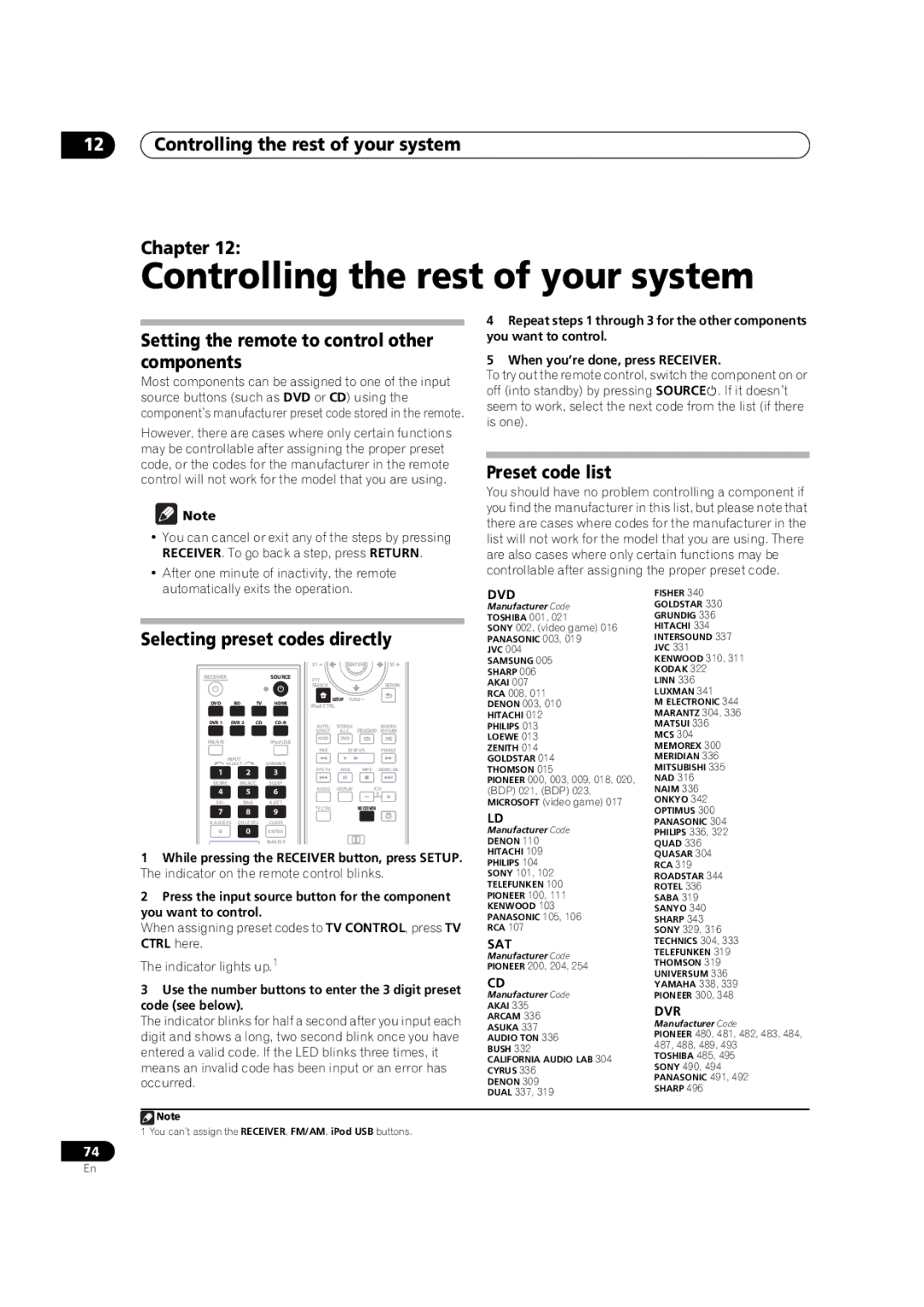 Pioneer VSX-LX51 manual Controlling the rest of your system Chapter, Setting the remote to control other components 