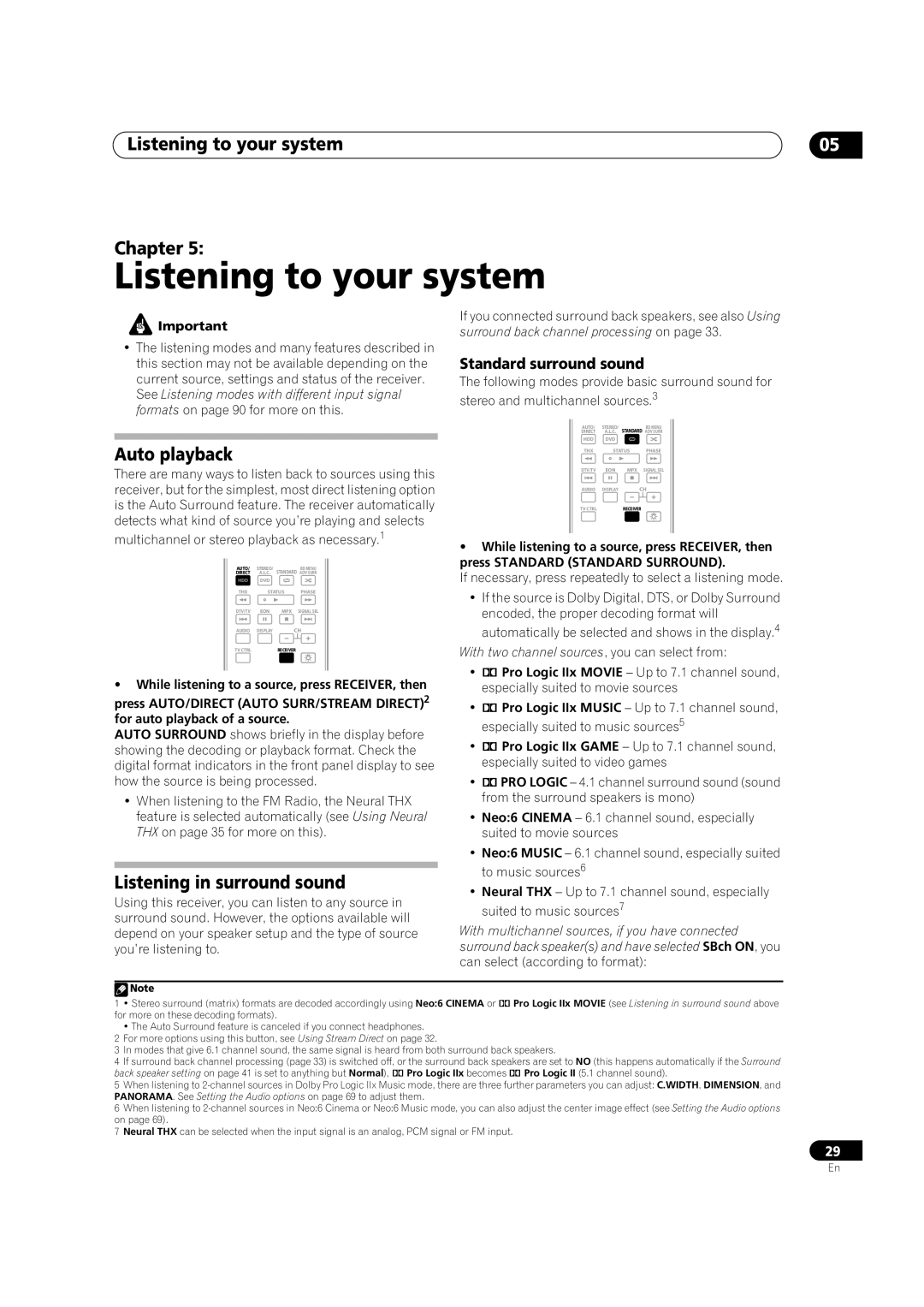 Pioneer VSX-LX51 Listening to your system, Chapter, Auto playback, Listening in surround sound, Standard surround sound 