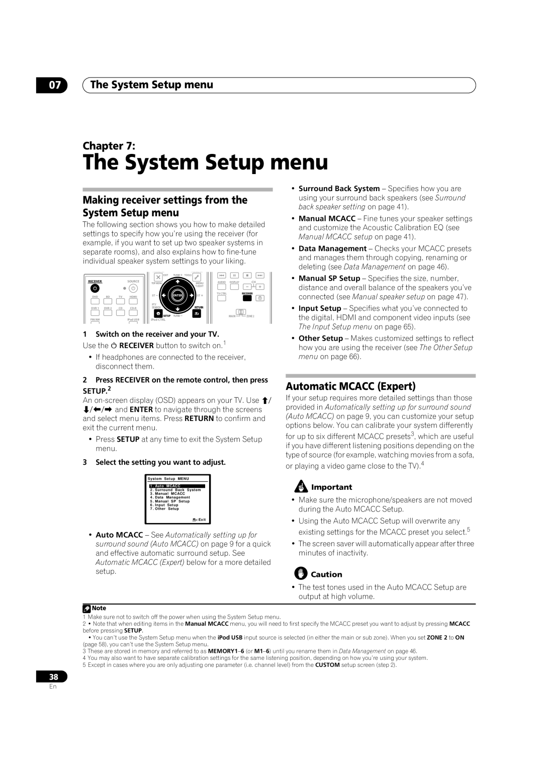 Pioneer VSX-LX51 manual 07The System Setup menu Chapter, Automatic MCACC Expert 