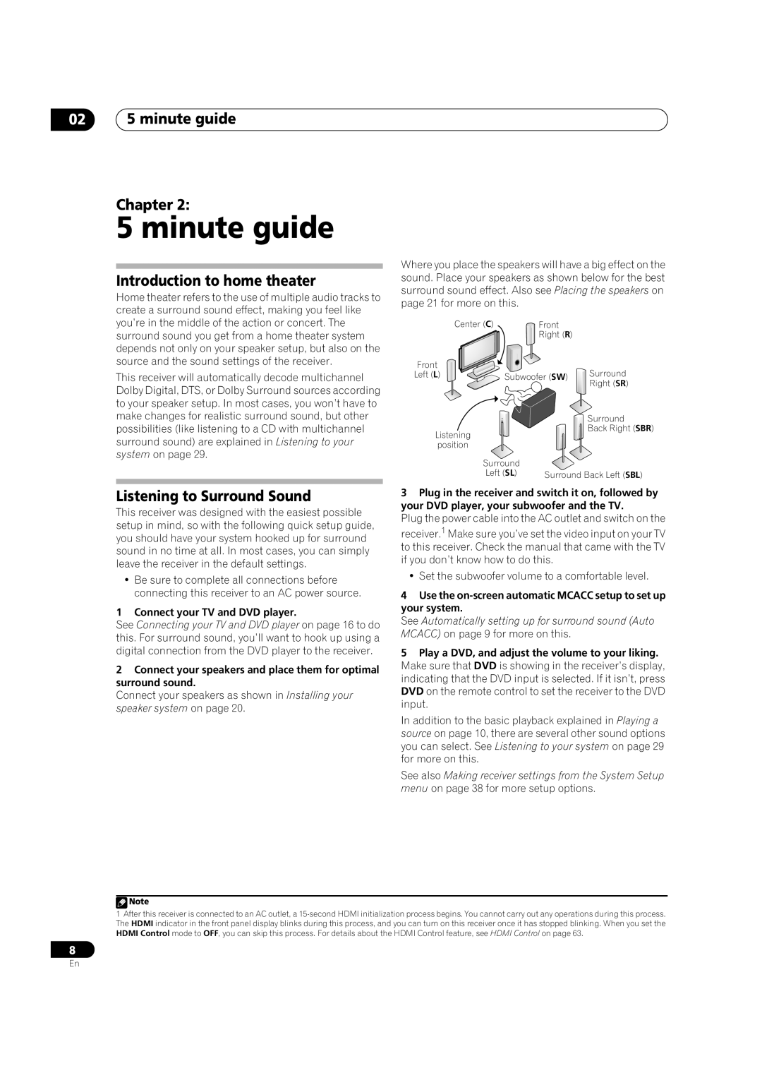 Pioneer VSX-LX51 manual minute guide Chapter, Introduction to home theater, Listening to Surround Sound 