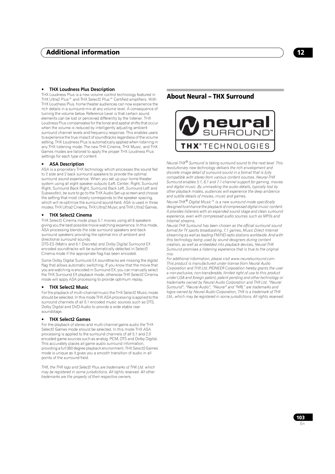 Pioneer VSX-LX52 manual About Neural THX Surround 