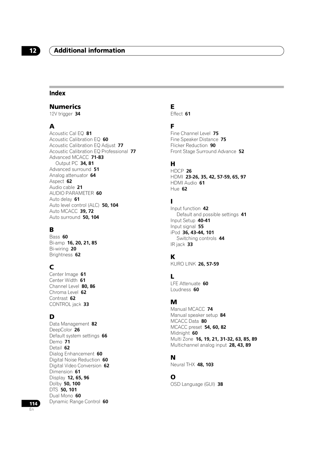 Pioneer VSX-LX52 manual Additional information Index Numerics 