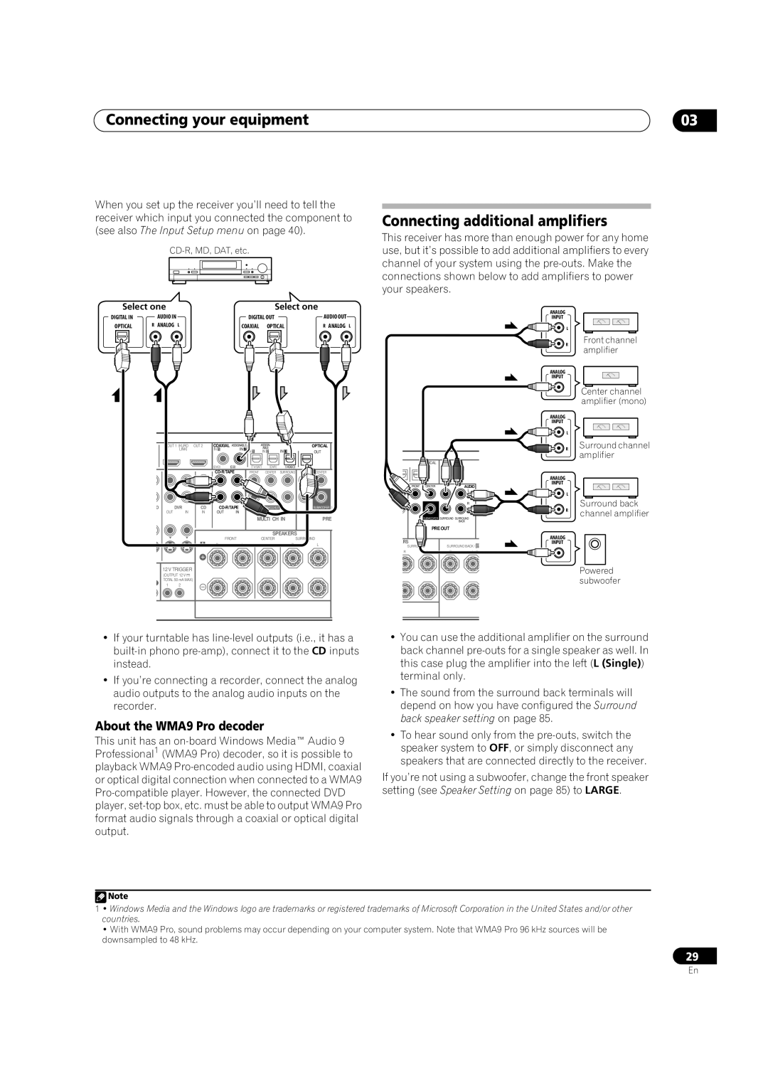 Pioneer VSX-LX52 manual Connecting additional amplifiers, About the WMA9 Pro decoder 