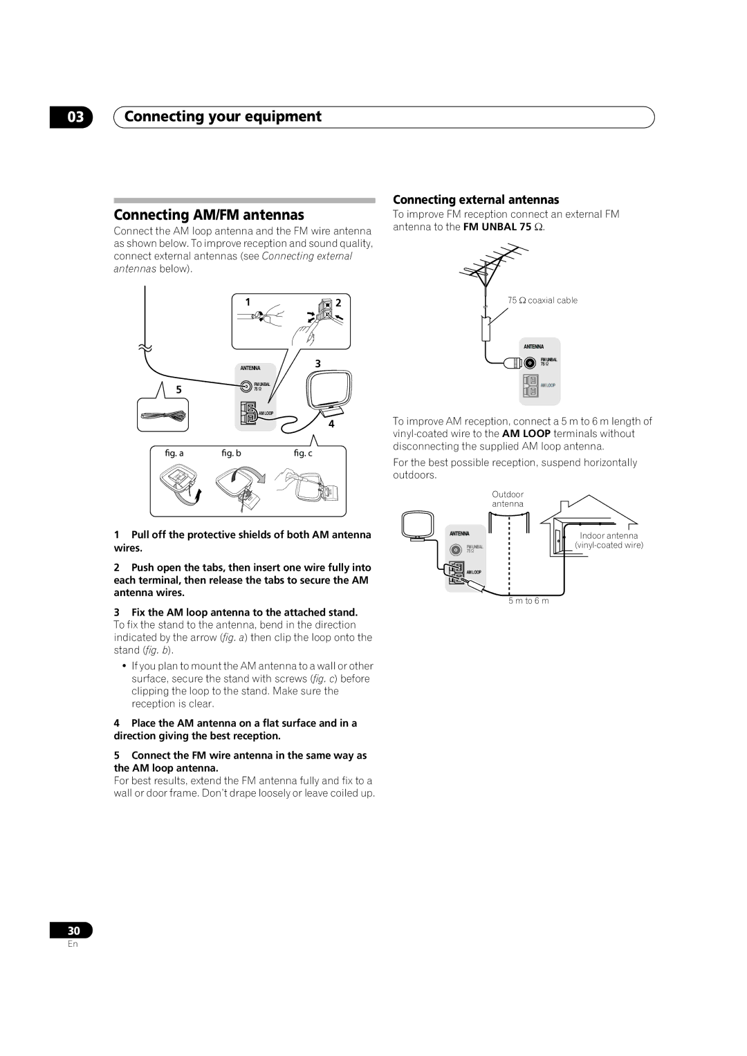 Pioneer VSX-LX52 manual Connecting your equipment Connecting AM/FM antennas, Connecting external antennas 