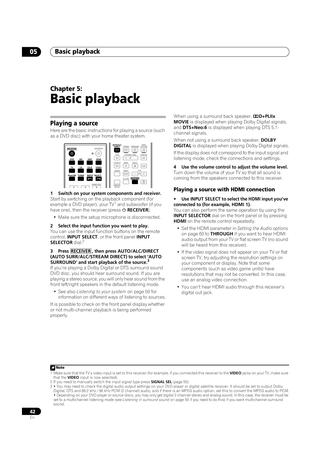 Pioneer VSX-LX52 manual Basic playback Chapter, Playing a source with Hdmi connection 