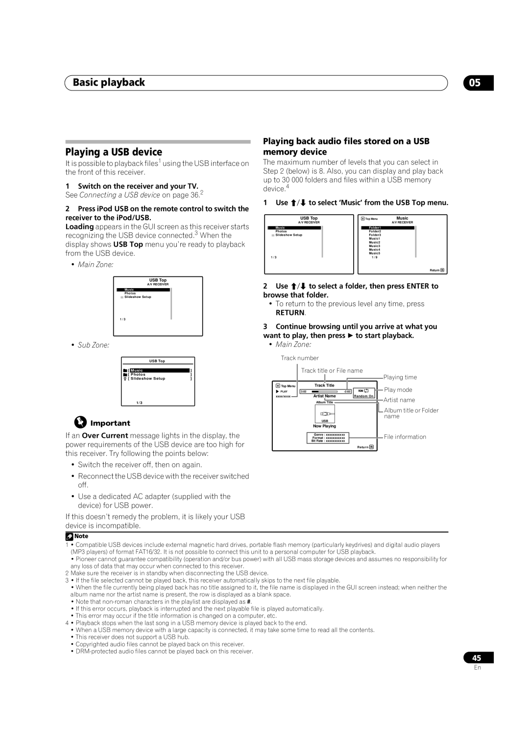 Pioneer VSX-LX52 manual Basic playback Playing a USB device, Playing back audio files stored on a USB memory device 