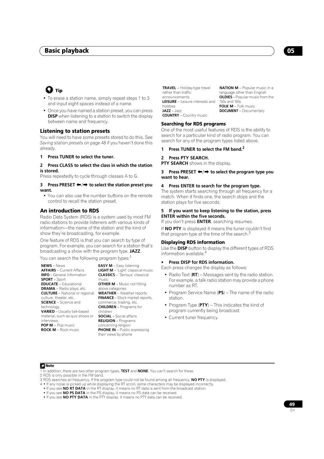 Pioneer VSX-LX52 manual Listening to station presets, An introduction to RDS, Searching for RDS programs 