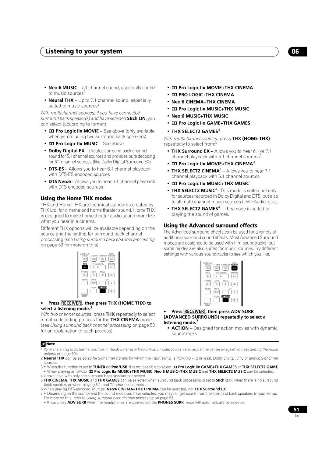 Pioneer VSX-LX52 manual Listening to your system, Using the Home THX modes, Using the Advanced surround effects 