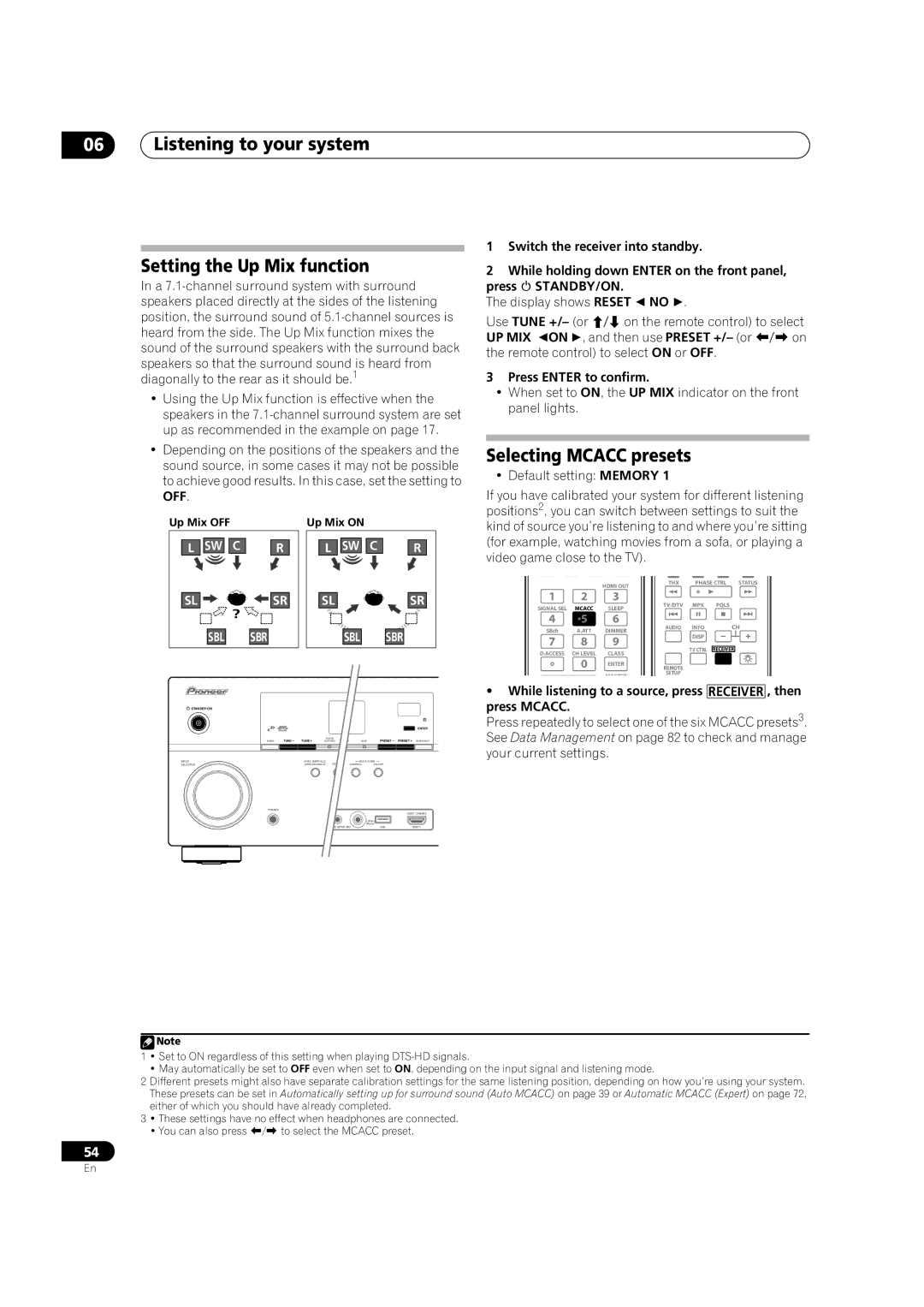 Pioneer VSX-LX52 Listening to your system Setting the Up Mix function, Selecting Mcacc presets, Press Enter to confirm 