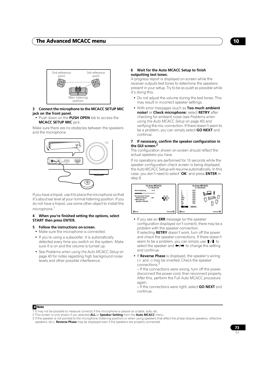 Pioneer VSX-LX52 manual Advanced Mcacc menu, Microphone.1 