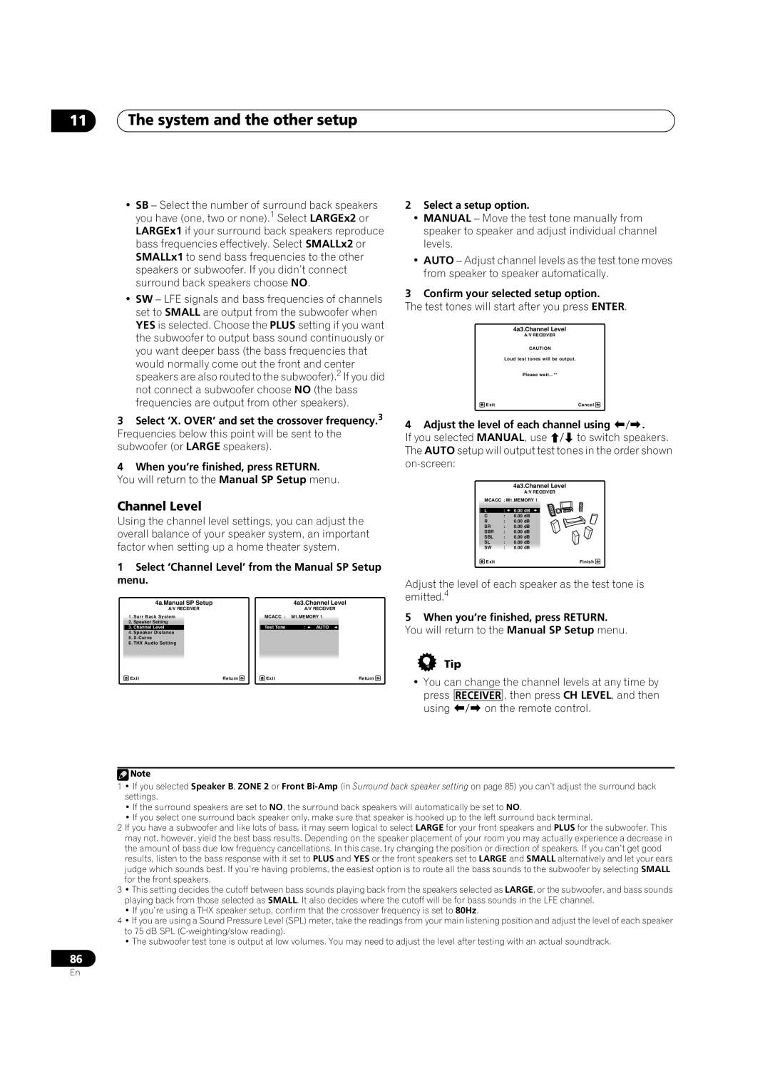 Pioneer VSX-LX52 manual Select ‘Channel Level’ from the Manual SP Setup menu, Select a setup option 