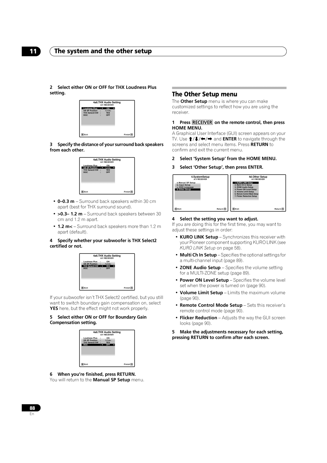 Pioneer VSX-LX52 manual Other Setup menu, Select either on or OFF for THX Loudness Plus setting, 4a6.THX Audio Setting 