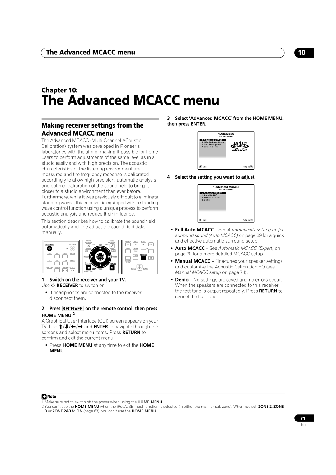 Pioneer VSX-LX52 manual The Advanced MCACC menu, Chapter 