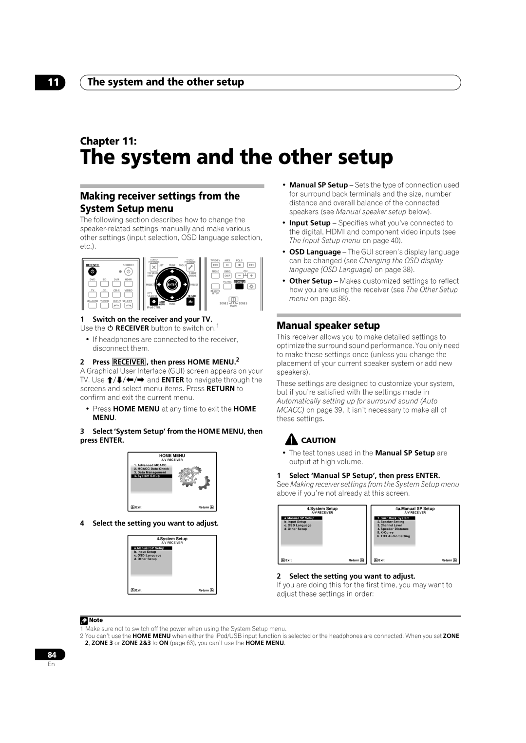 Pioneer VSX-LX52 manual 11The system and the other setup Chapter, Manual speaker setup 