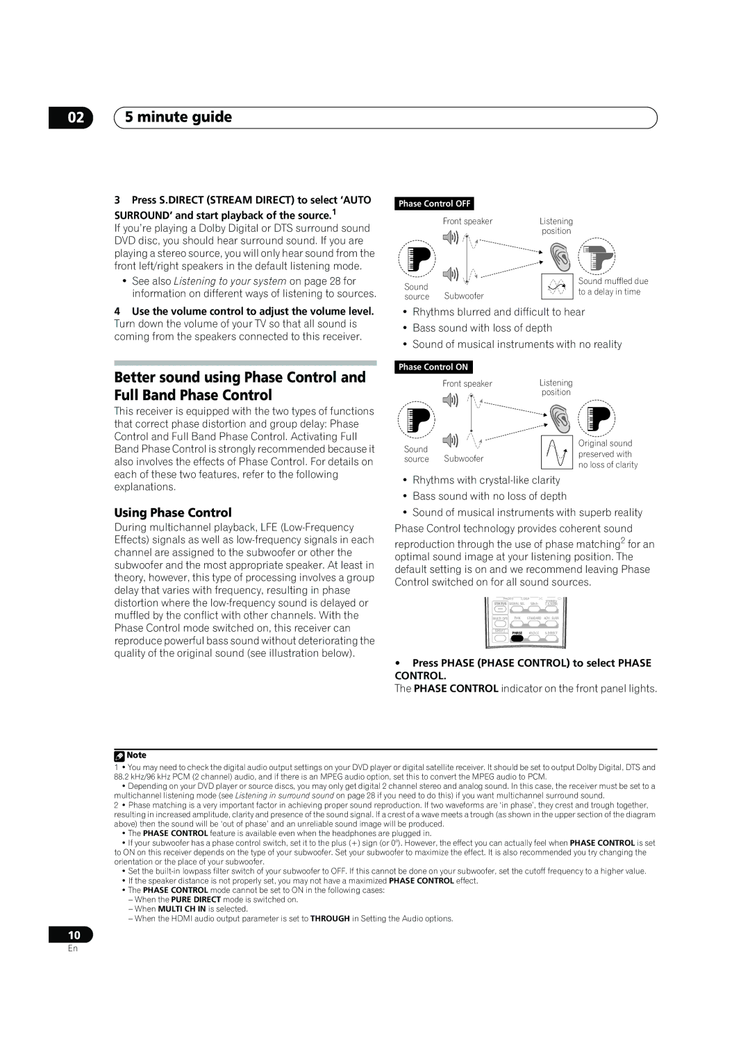 Pioneer VSX-LX60 02 5 minute guide, Using Phase Control, Press Phase Phase Control to select Phase Control 