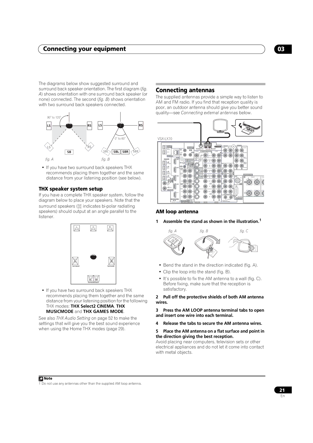 Pioneer VSX-LX60 operating instructions Connecting antennas, THX speaker system setup, AM loop antenna 