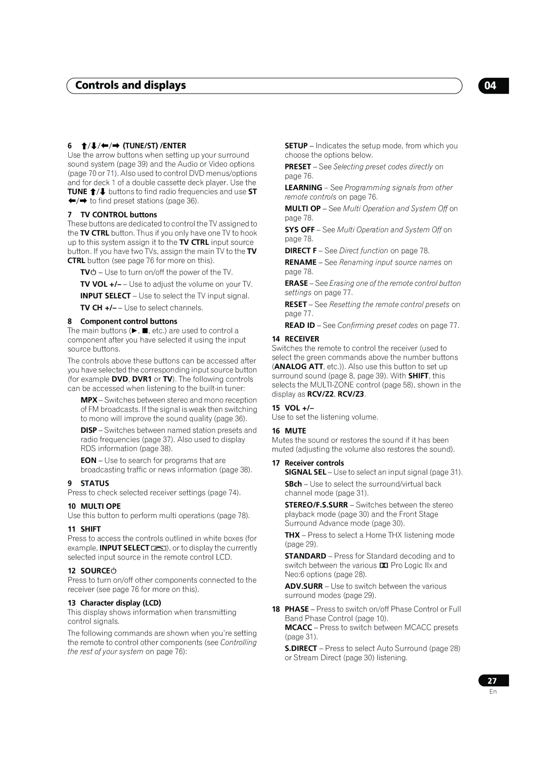 Pioneer VSX-LX60 operating instructions Status, Multi OPE, Shift, Source, Receiver, Mute 