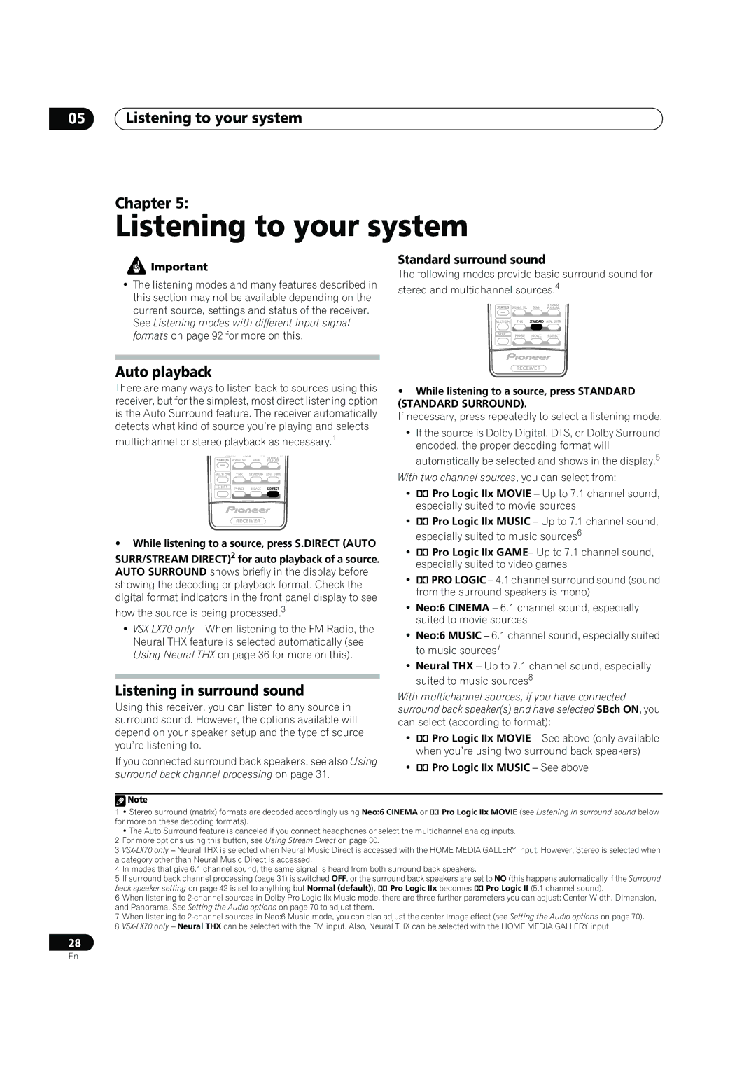 Pioneer VSX-LX60 Listening to your system Chapter, Auto playback, Listening in surround sound, Standard surround sound 