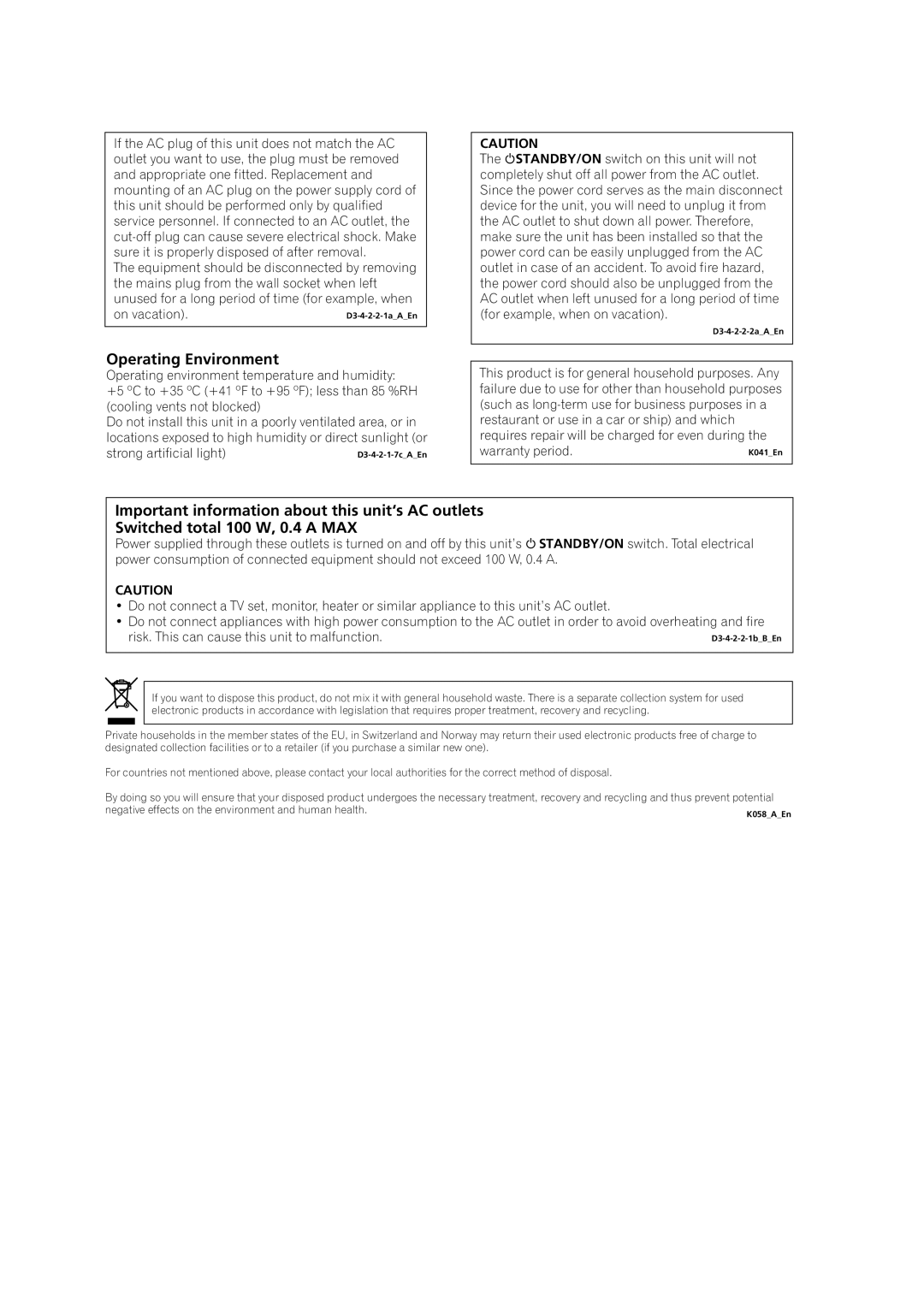 Pioneer VSX-LX60 operating instructions Operating Environment 