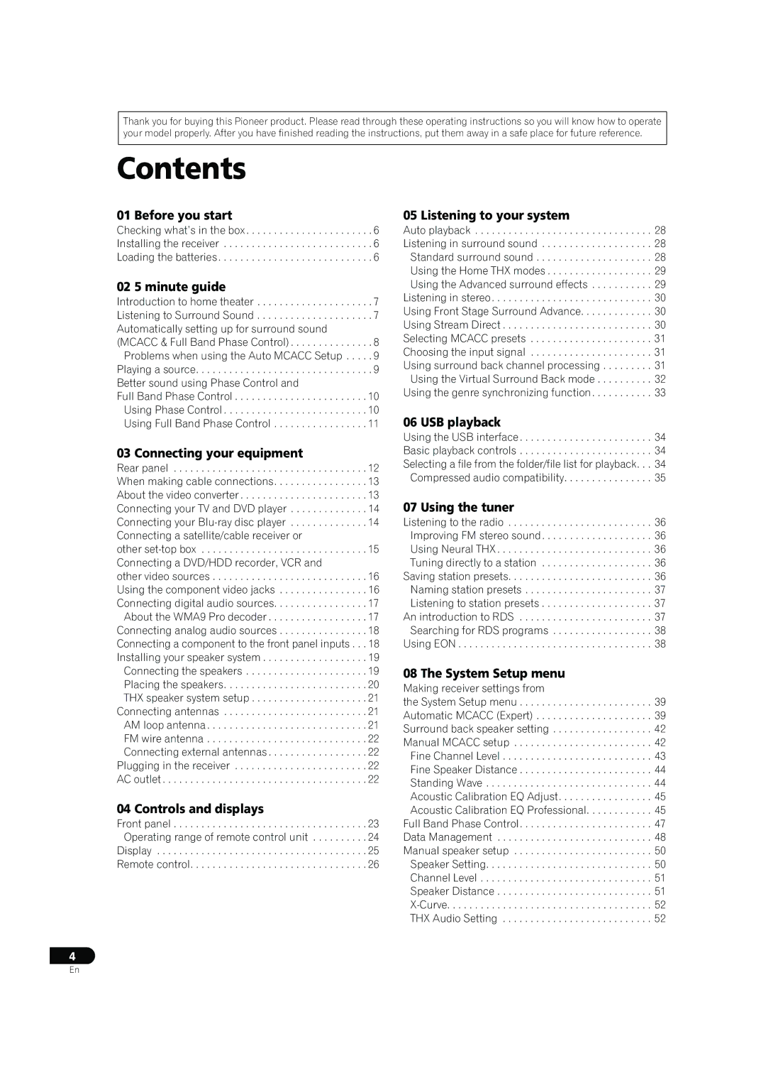 Pioneer VSX-LX60 operating instructions Contents 