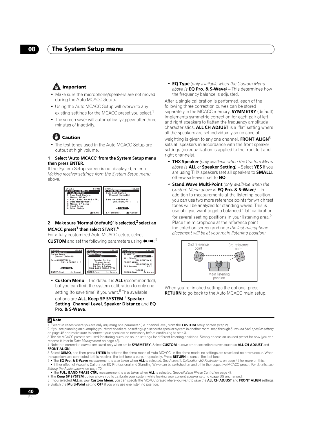 Pioneer VSX-LX60 operating instructions System Setup menu, Point, Front Align 