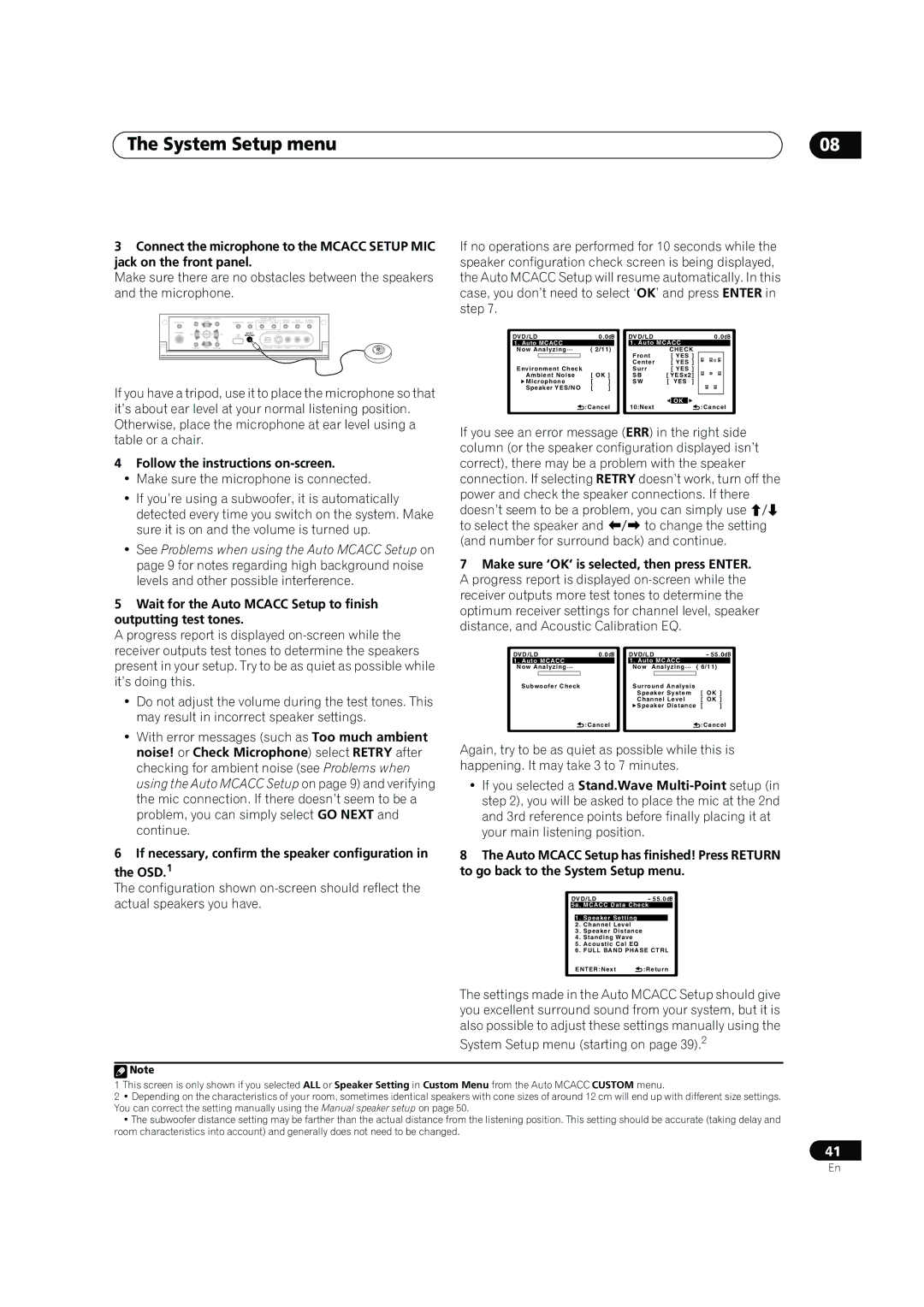 Pioneer VSX-LX60 operating instructions If necessary, confirm the speaker configuration in the OSD.1 